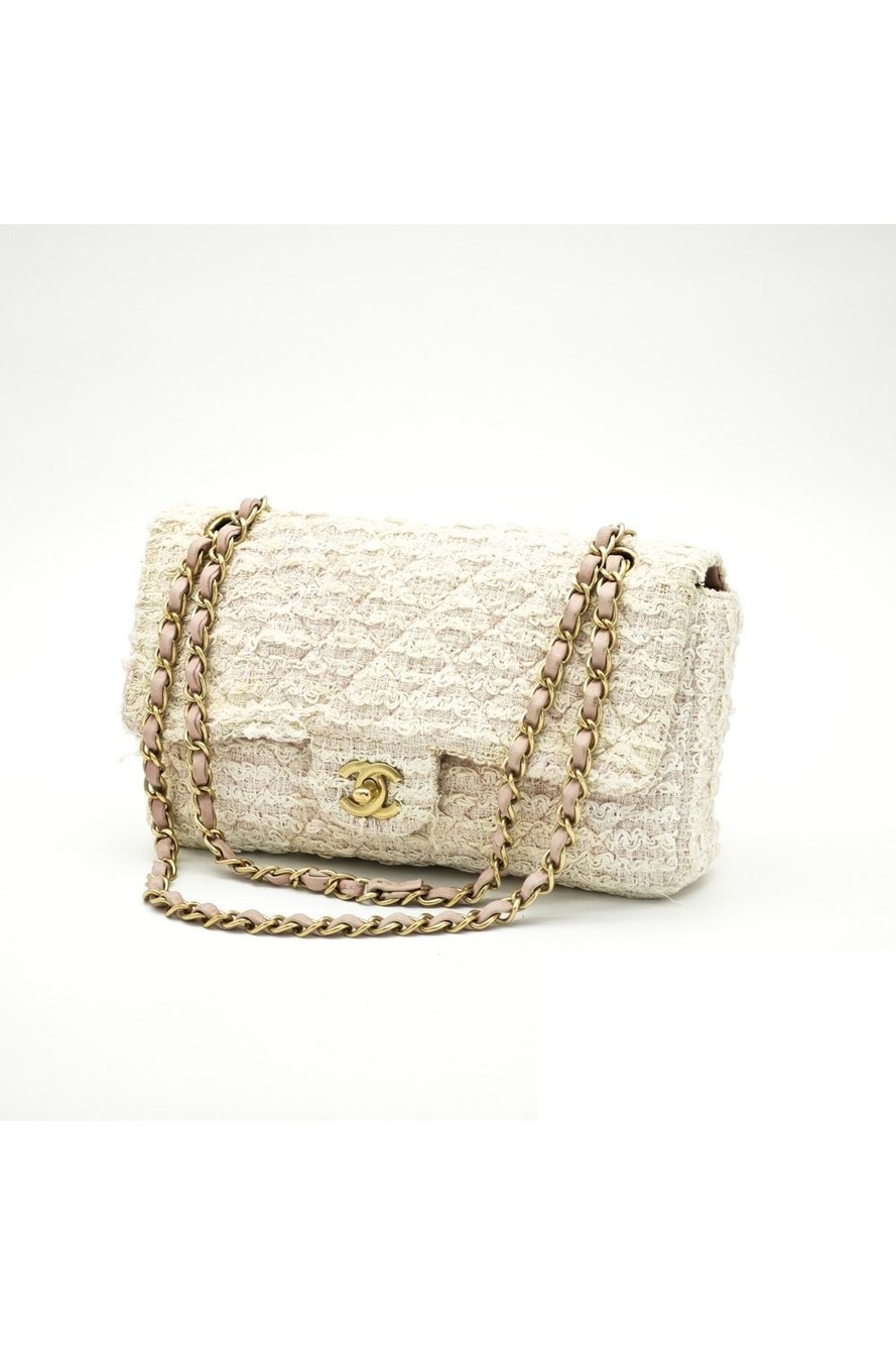 Chanel Quilted Shoulder Bag Tweed Pink